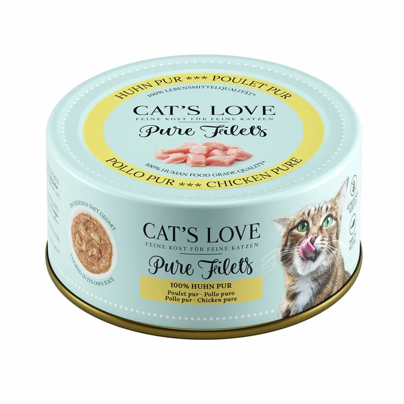 Preiswert Sparpaket 24 x 100 g Cat's Love Pure Filets 100 % Huhn pur Katzen Nassfutter